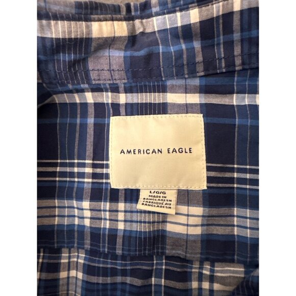 American Eagle Mens Blue & Beige Plaid Button-Down Long Sleeve Shirt L - Picture 3 of 6